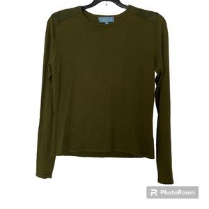 J. McLaughlin Women's Crew Neck Faux Suede Shoulder Sweater Green Size Large